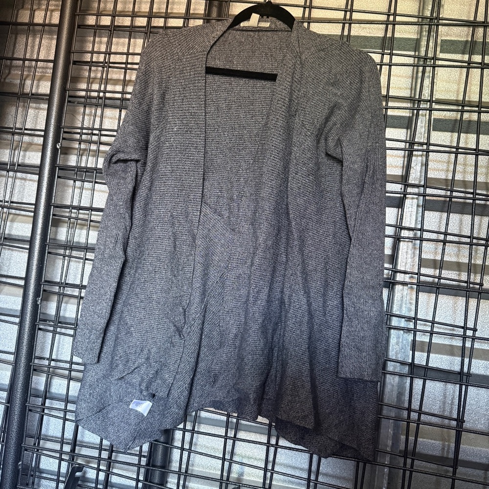 Dana buchman large Open-Front Lightweight Cardigan Sweater Gray dark ribbed A9